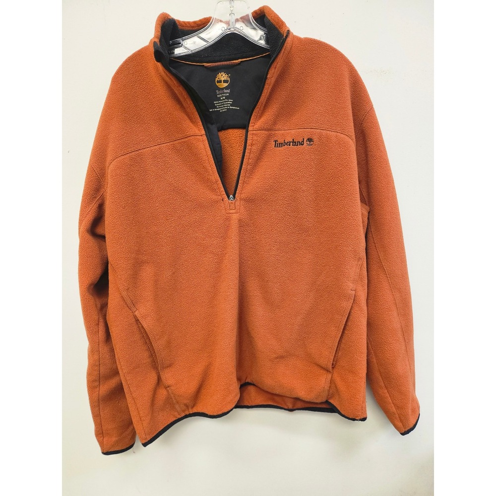 Timberland Mens Burnt Orange Quarter Zip Fleece Pullover Jacket Size Medium